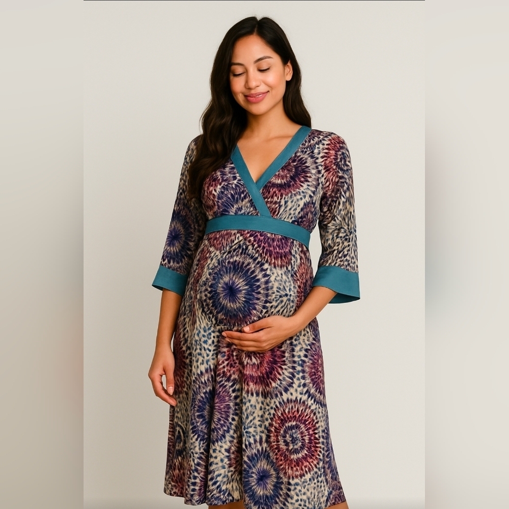 SCHONE Maternity 100% Silk Floral Unique Rare Find Midi Dress